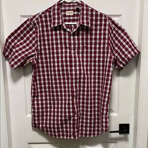 Dockers | Red/White Plaid |Button Down | Collared | Short Sleeve |Shirt | Size L